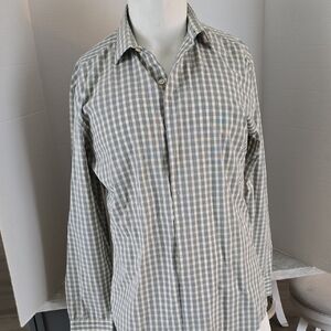 DKNY Men's Checkered Button Down Shirt - Gray and Light Yellow